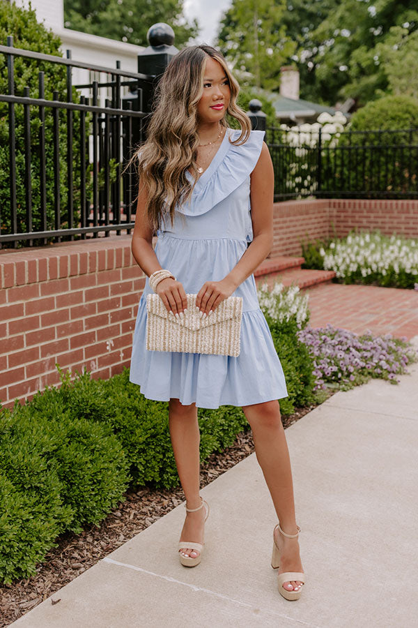 blue ruffle dress